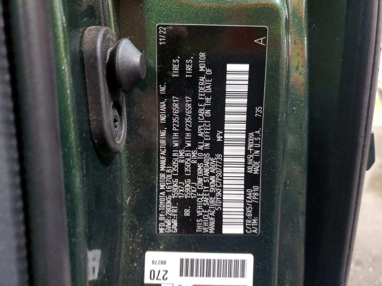 2023 TOYOTA SIENNA XLE VIN:5TDYSKFC7PS077739