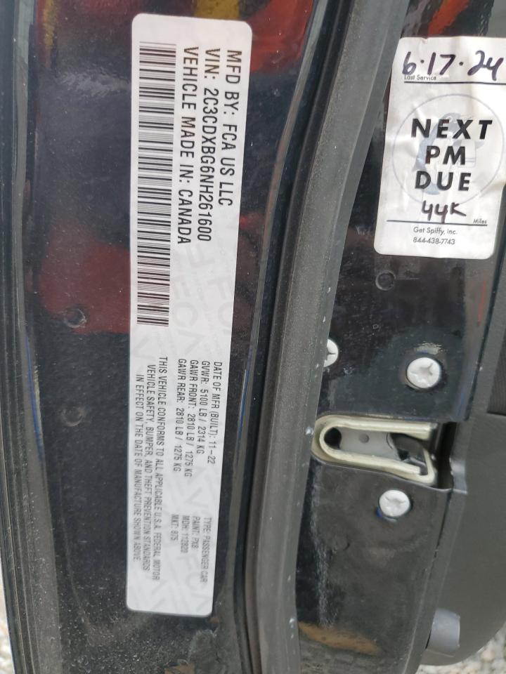 2022 DODGE CHARGER SXT VIN:2C3CDXBG6NH261600