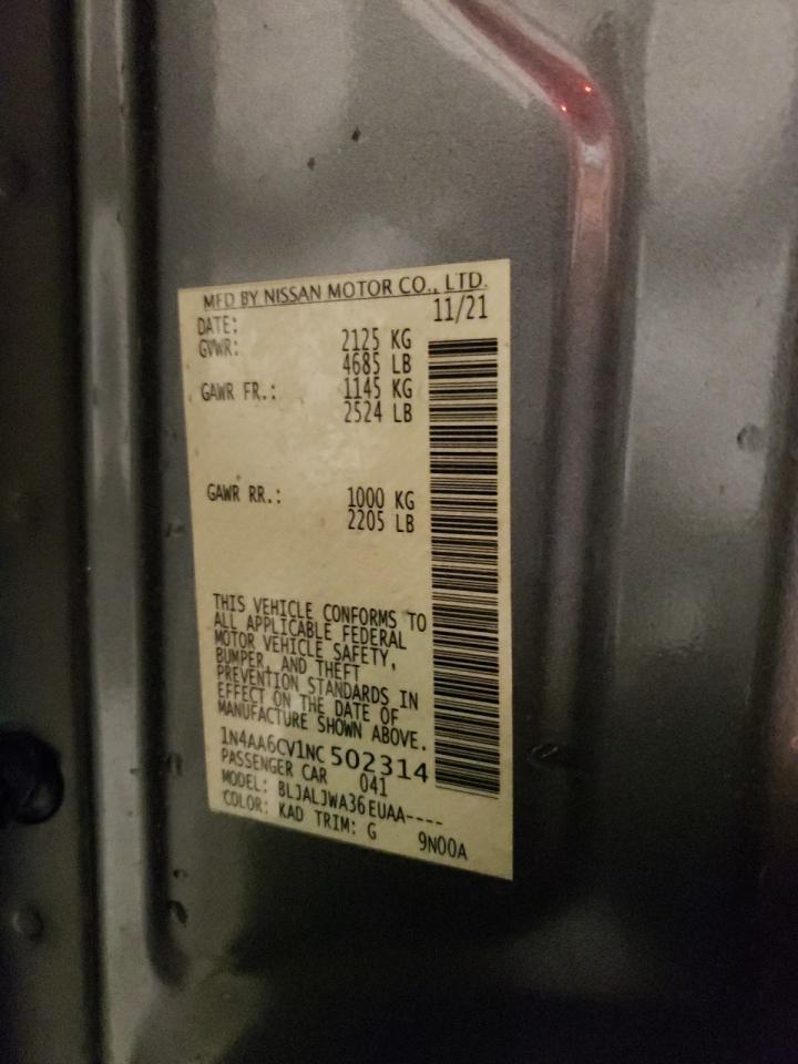 2022 NISSAN MAXIMA SV VIN:WP0AA2A8XNS255297