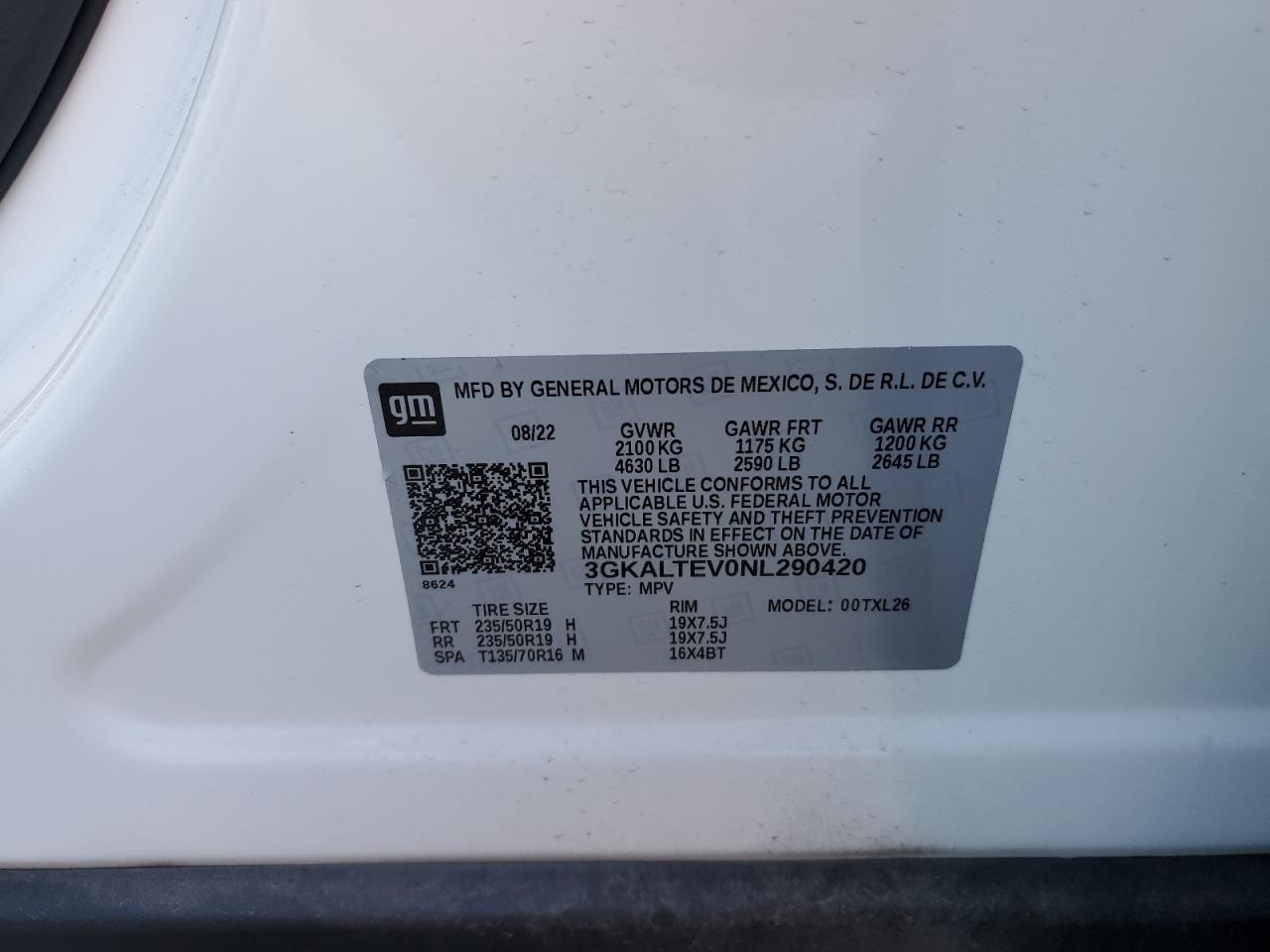 2022 GMC TERRAIN SLE VIN:3GKALTEV0NL290420