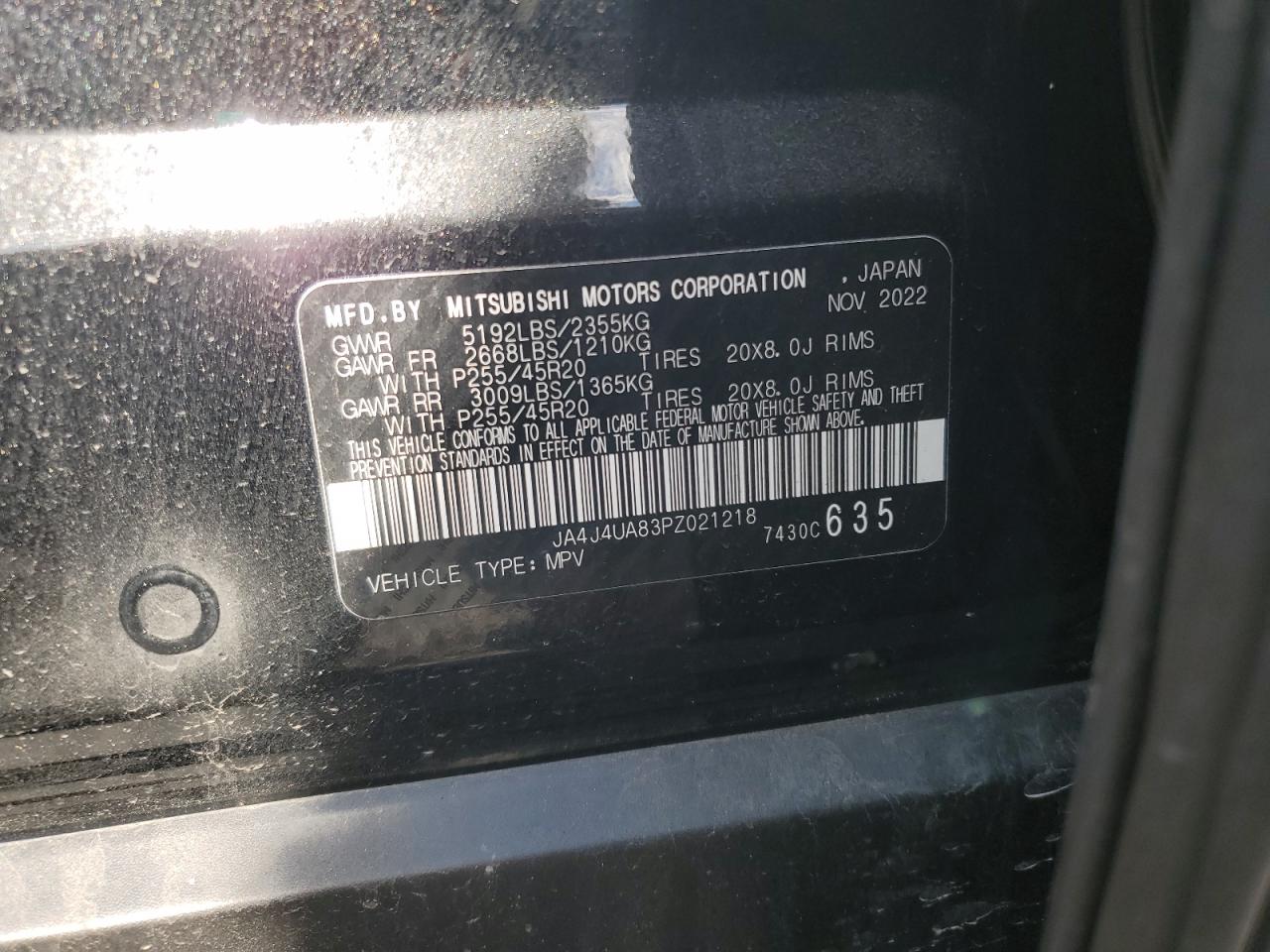 2023 MITSUBISHI OUTLANDER SE VIN:JA4J4UA83PZ021218