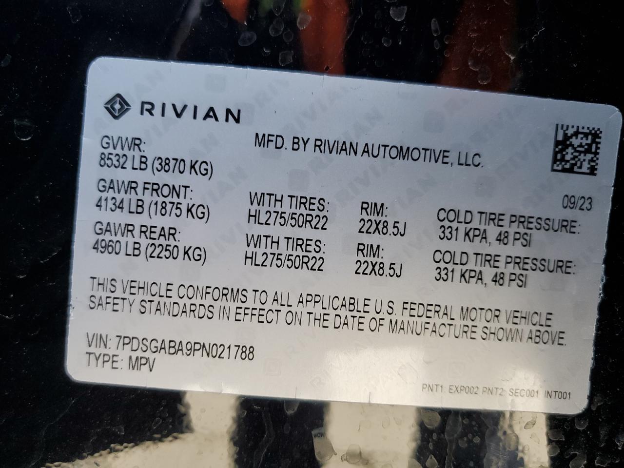 2023 RIVIAN R1S ADVENTURE VIN:7PDSGABA9PN021788