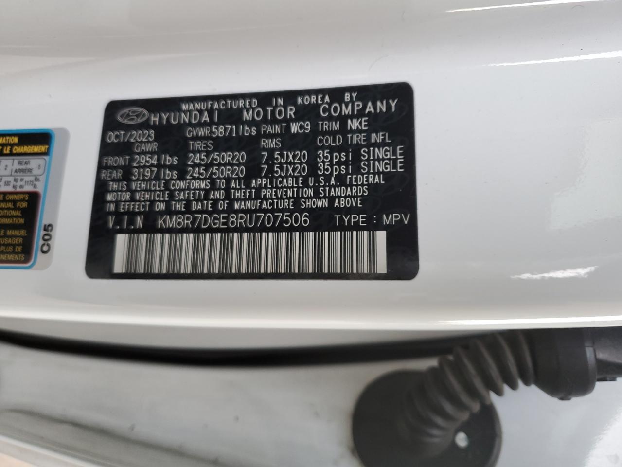 2024 HYUNDAI PALISADE CALLIGRAPHY VIN:KM8R7DGE8RU707506
