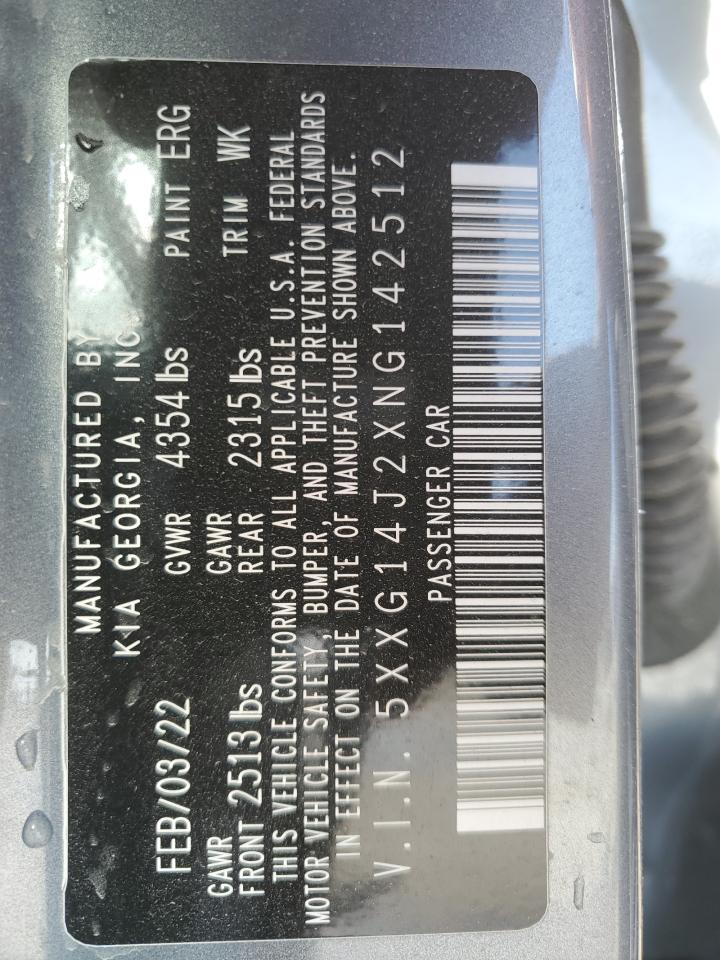 2022 KIA K5 LXS VIN:5XXG14J2XNG142512