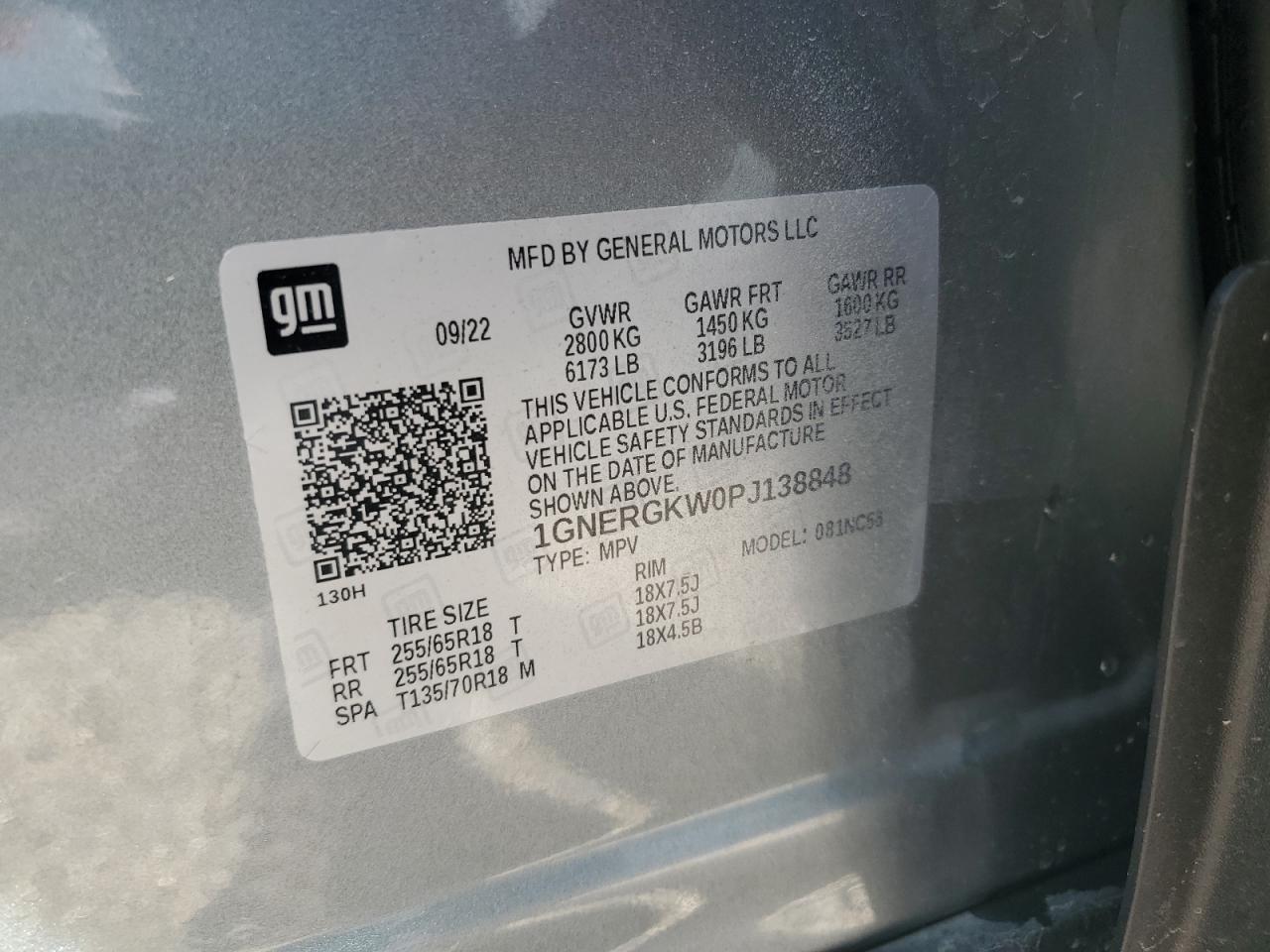 2023 CHEVROLET TRAVERSE LT VIN:1GNERGKW0PJ138848