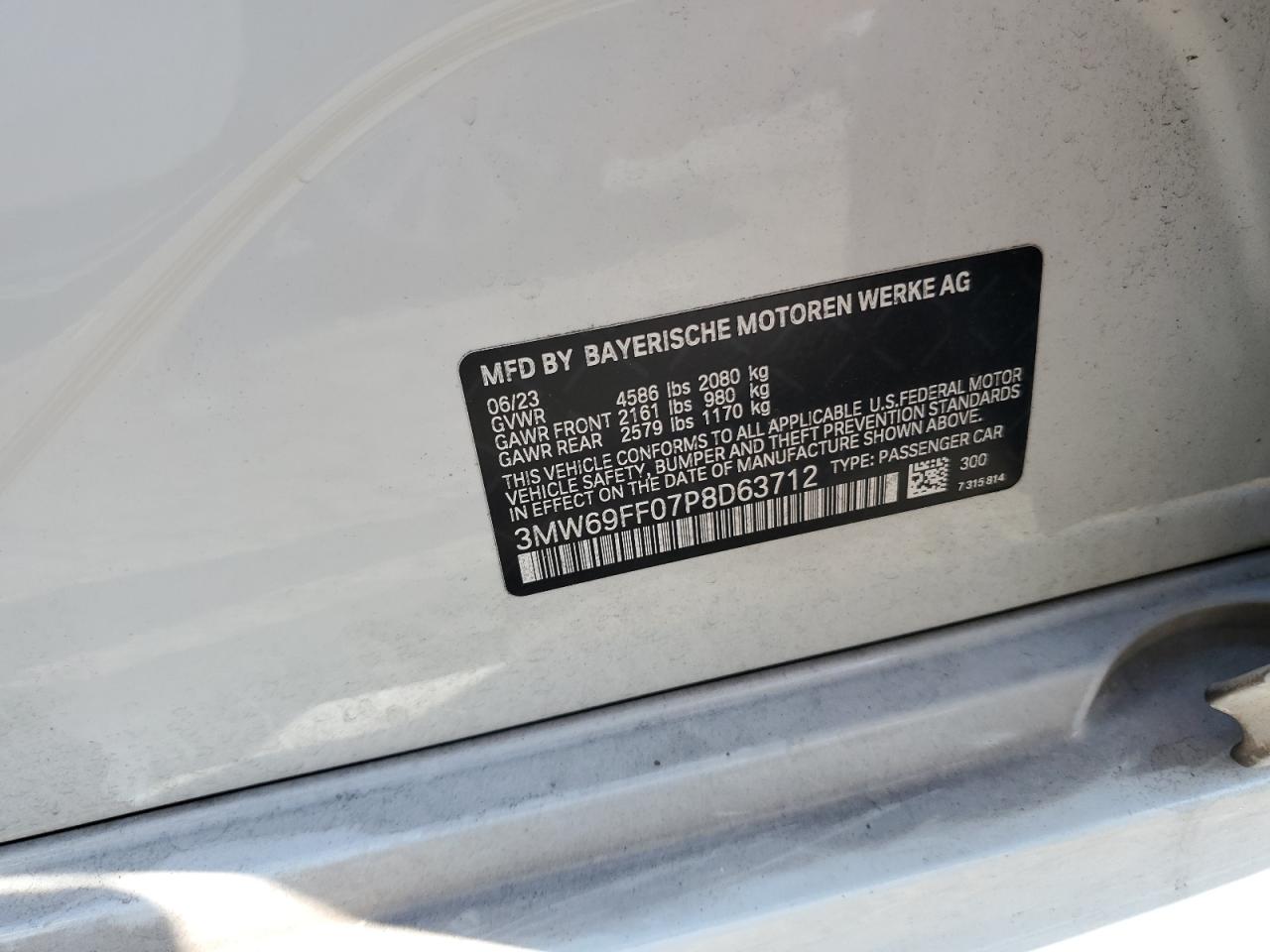 2023 BMW 330I VIN:3MW69FF07P8D63712