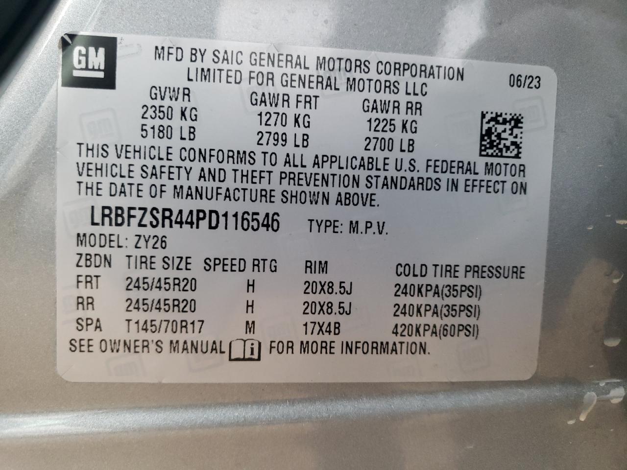 2023 BUICK ENVISION AVENIR VIN:LRBFZSR44PD116546