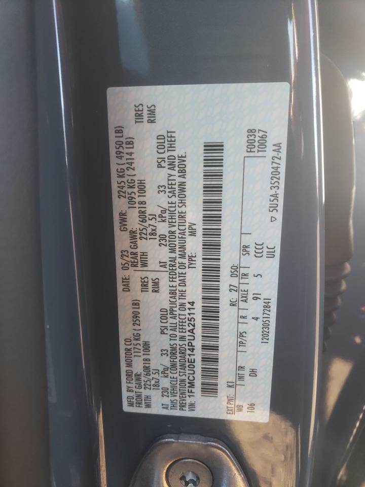 2023 FORD ESCAPE VIN:1FMCU0E14PUA25114