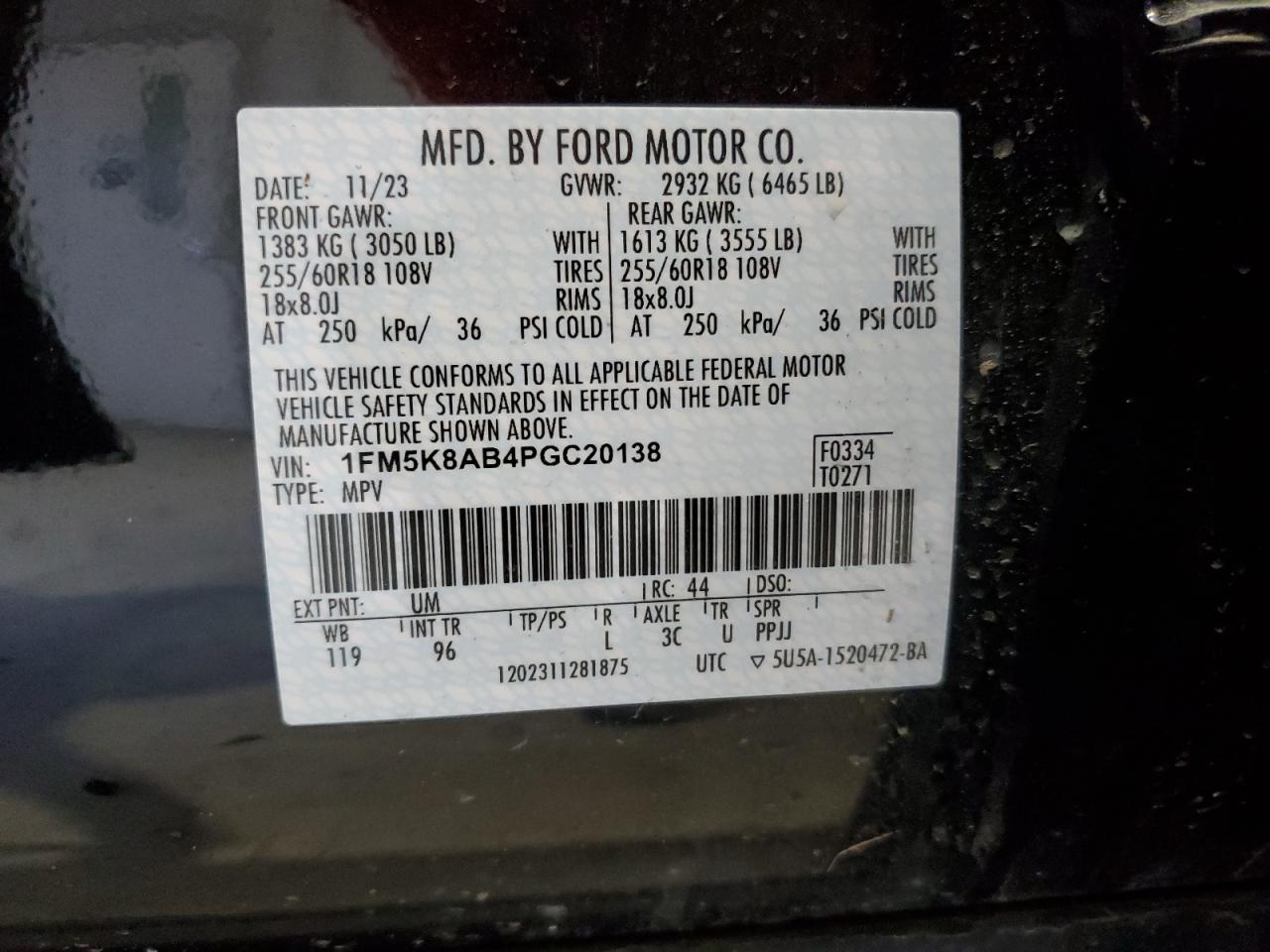 2023 FORD EXPLORER POLICE INTERCEPTOR VIN:1FM5K8AB4PGC20138