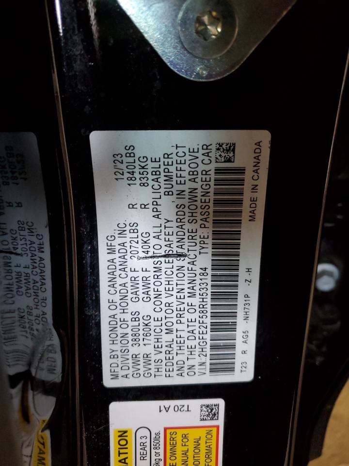 2024 HONDA CIVIC SPORT VIN:2HGFE2F58RH533184