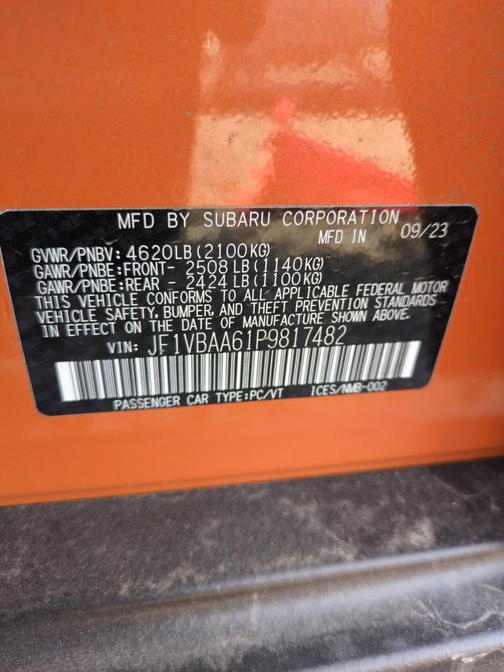 2023 SUBARU WRX VIN:JF1VBAA61P9817482