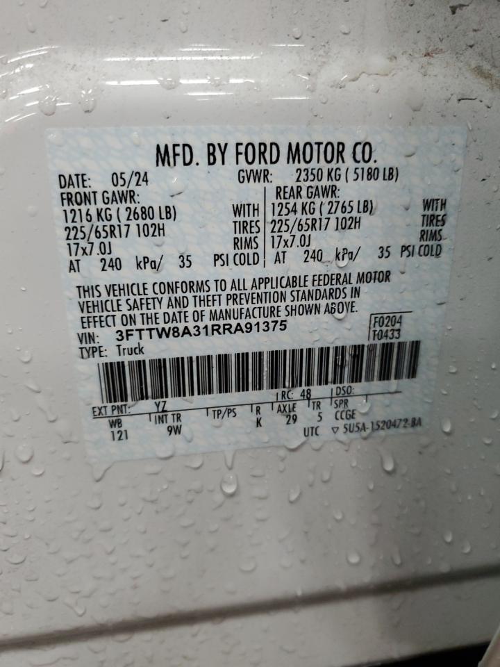 2024 FORD MAVERICK XL VIN:3FTTW8A31RRA91375
