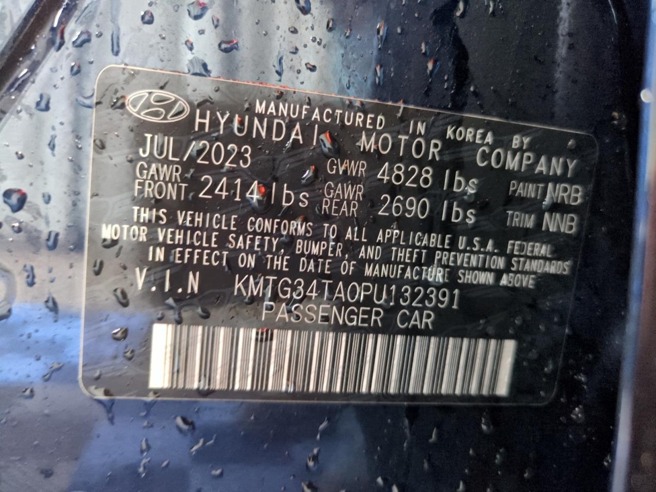 2023 GENESIS G70 BASE VIN:KMTG34TA0PU132391