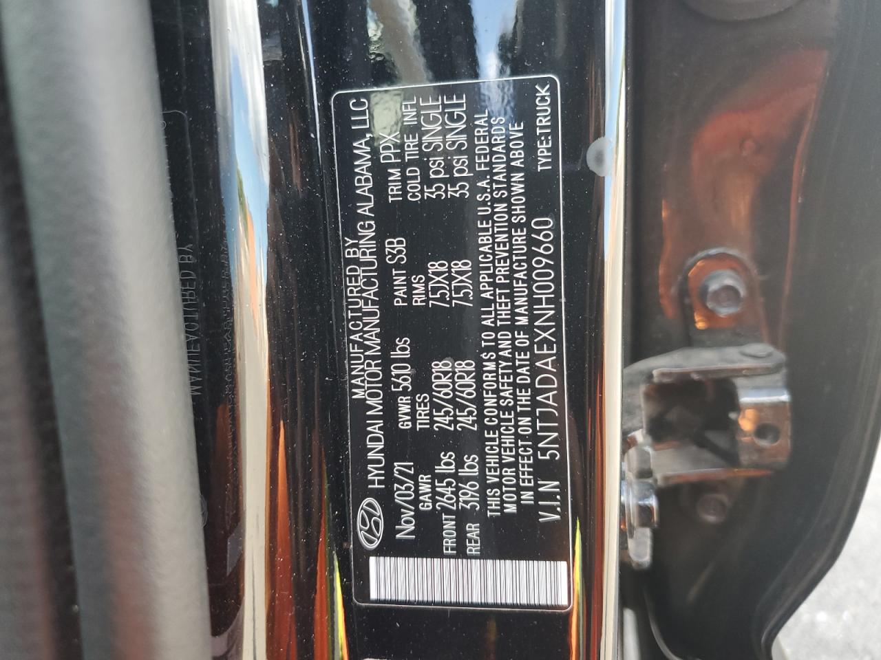 2022 HYUNDAI SANTA CRUZ SE VIN:5NTJADAEXNH009660