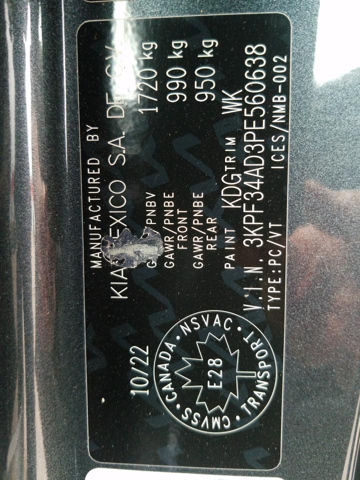 2023 KIA FORTE EX VIN:3KPF34AD3PE560638