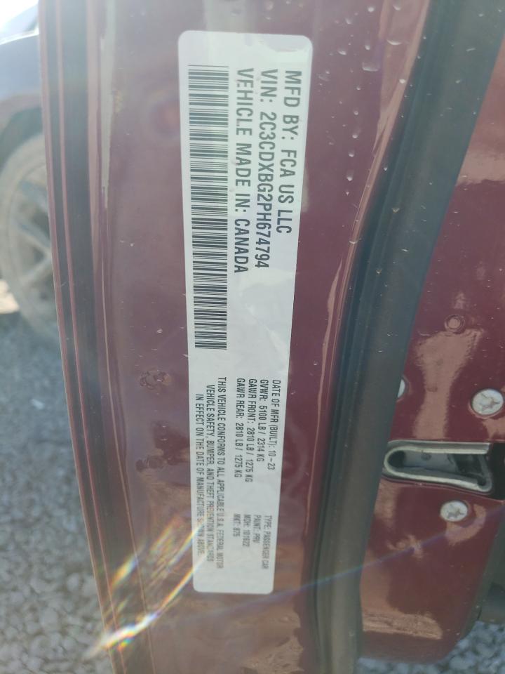 2023 DODGE CHARGER SXT VIN:2C3CDXBG2PH674794