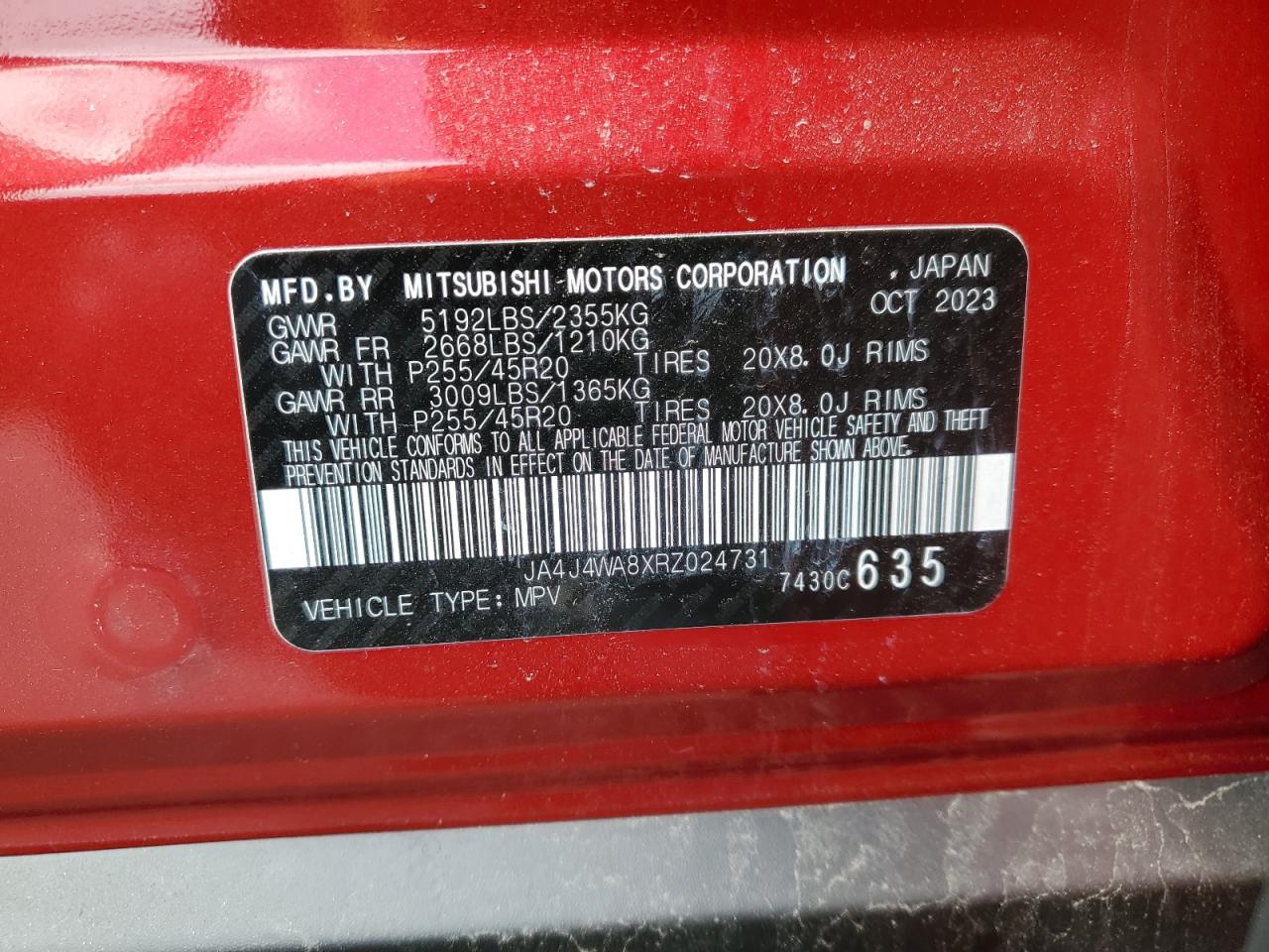 2024 MITSUBISHI OUTLANDER SEL VIN:JA4J4WA8XRZ024731