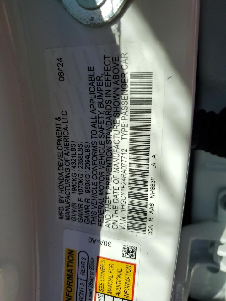 2024 HONDA ACCORD LX VIN:1HGCY1F24RA077712