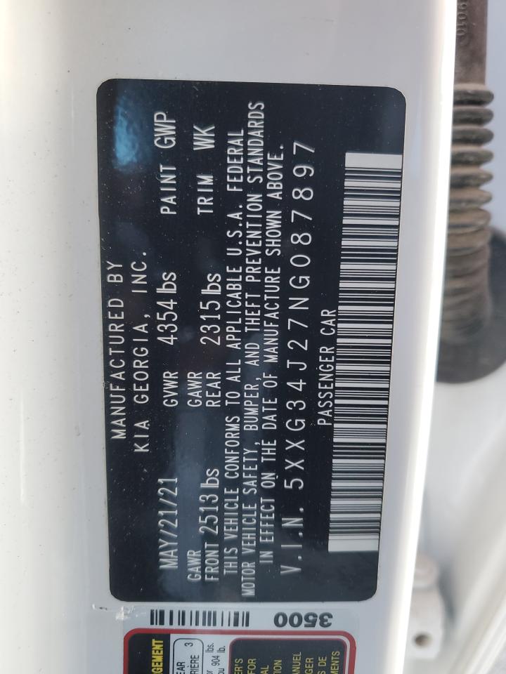 2022 KIA K5 EX VIN:5XXG34J27NG087897