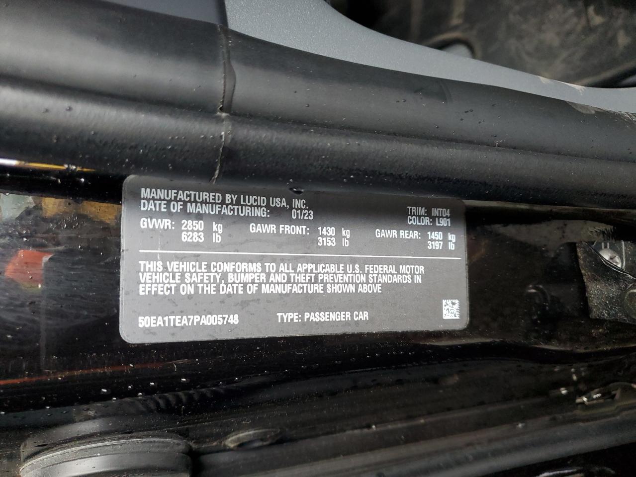 2023 LUCID MOTORS AIR TOURING VIN:50EA1TEA7PA005748