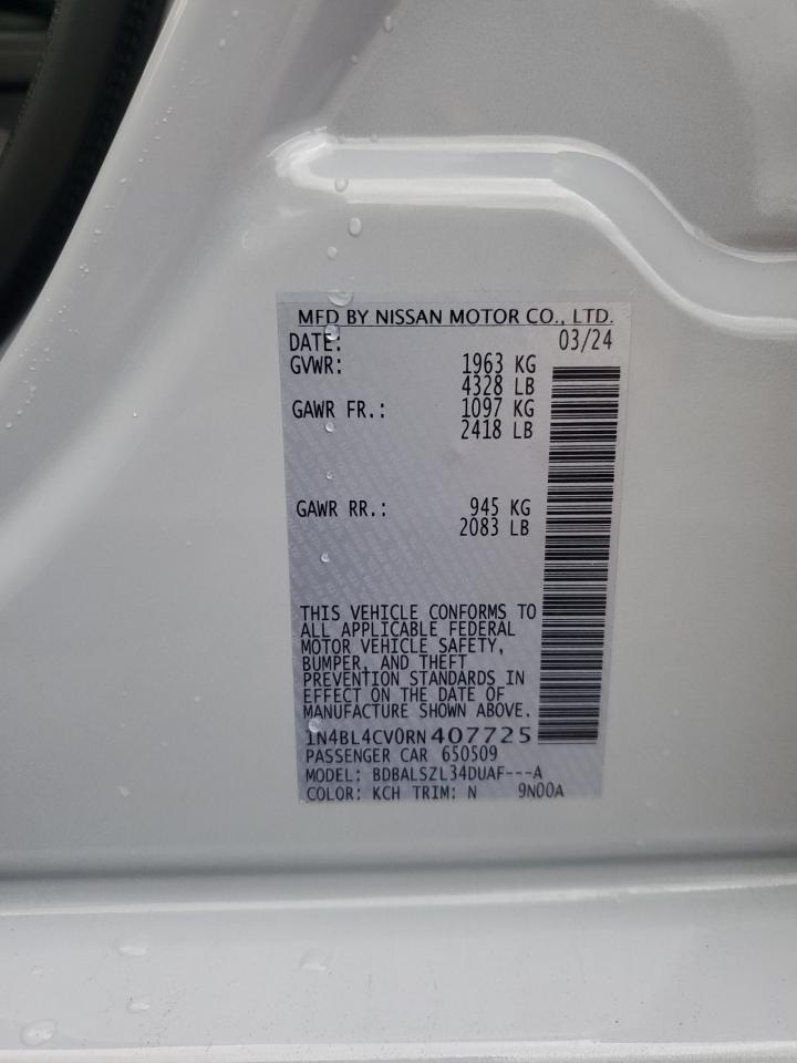 2024 NISSAN ALTIMA SR VIN:1N4BL4CV0RN407725