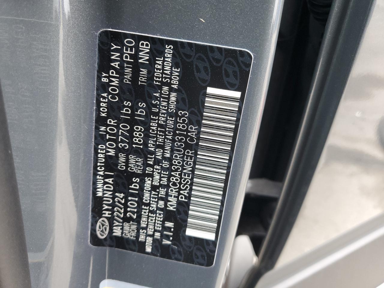 2024 HYUNDAI VENUE SEL VIN:KMHRC8A38RU331853