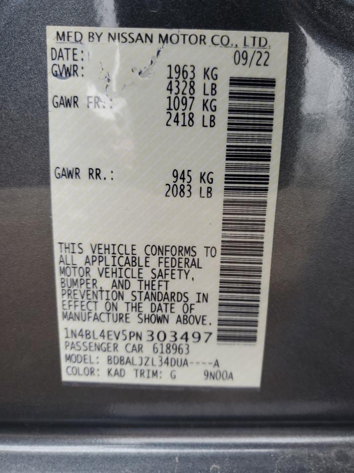 2023 NISSAN ALTIMA SL VIN:1N4BL4EV5PN303497