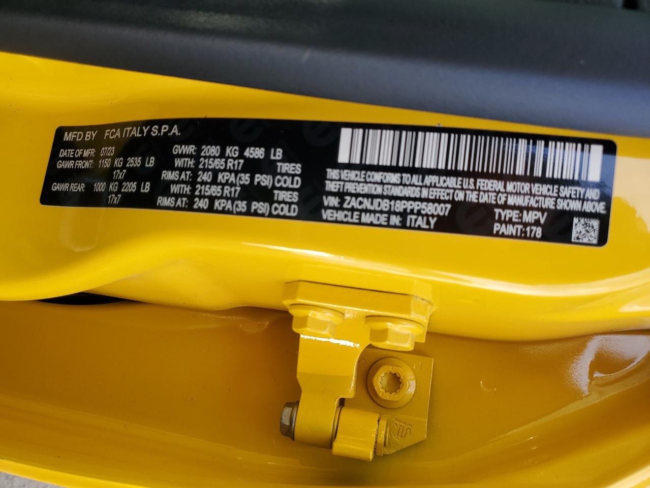 2023 JEEP RENEGADE LATITUDE VIN:ZACNJDB18PPP58007