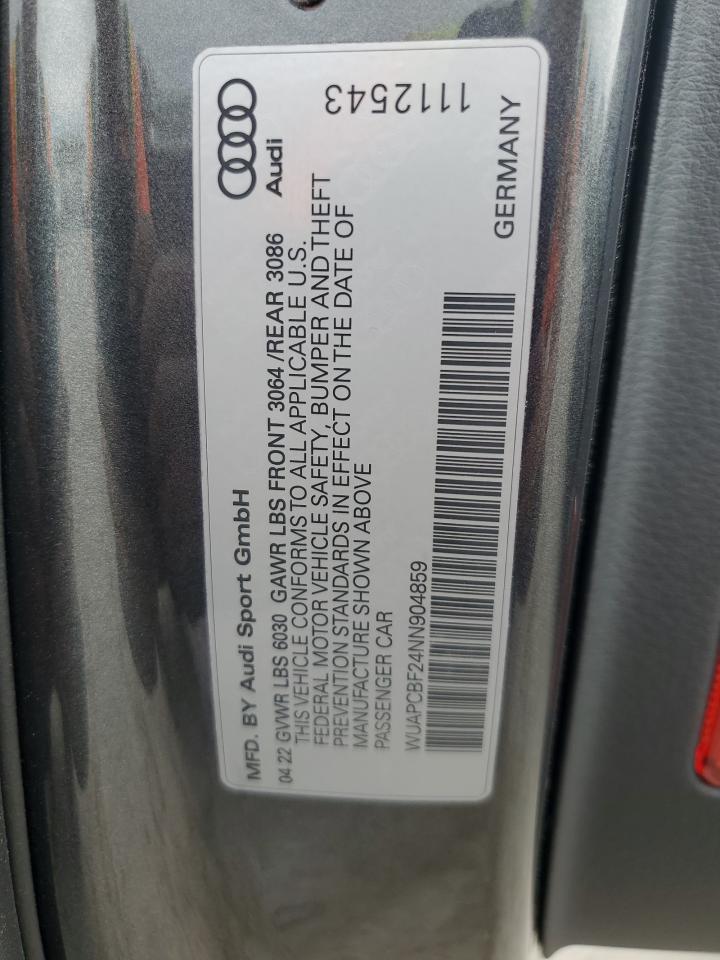 2022 AUDI RS7 VIN:WUAPCBF24NN904859