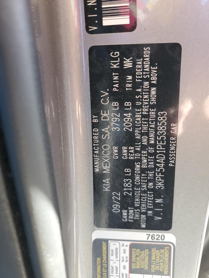 2023 KIA FORTE GT LINE VIN:3KPF54AD1PE538583