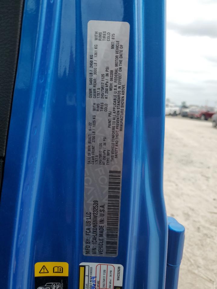 2022 JEEP WRANGLER UNLIMITED SPORT VIN:1C4HJXDN6NW232539