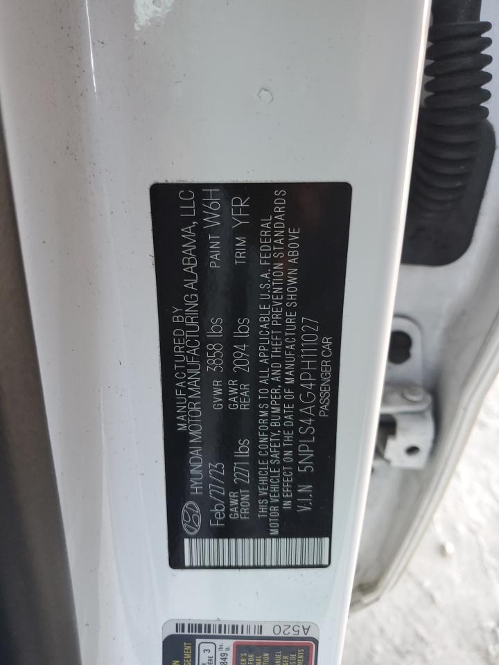 2023 HYUNDAI ELANTRA SEL VIN:5NPLS4AG4PH111027