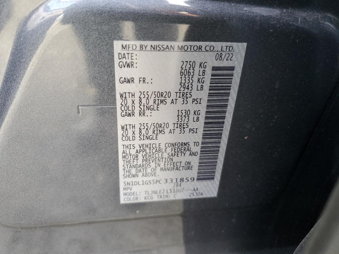 2023 INFINITI QX60 SENSORY VIN:5N1DL1GS5PC331859