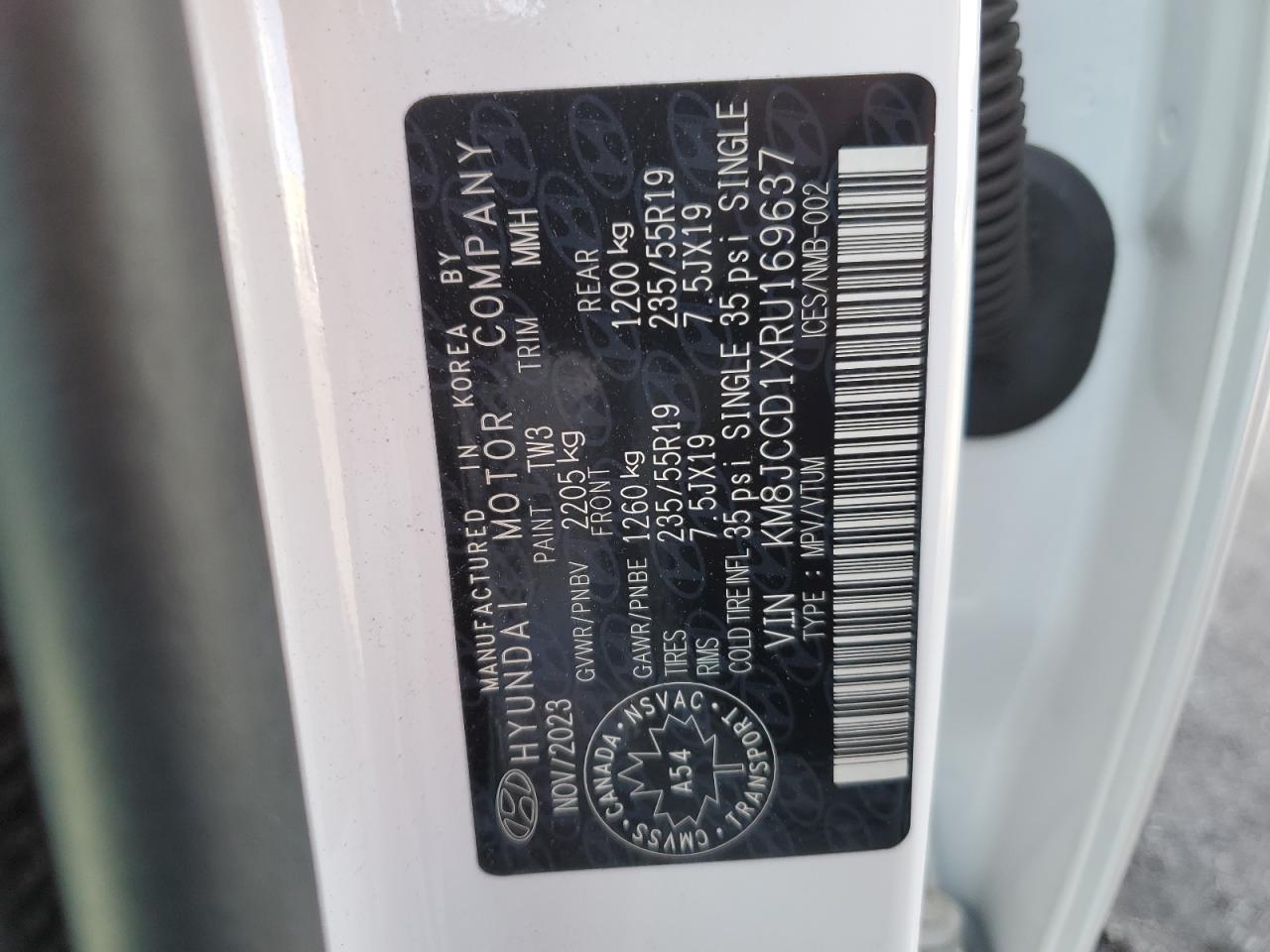 2024 HYUNDAI TUCSON SEL CONVENIENCE VIN:KM8JCCD1XRU169637