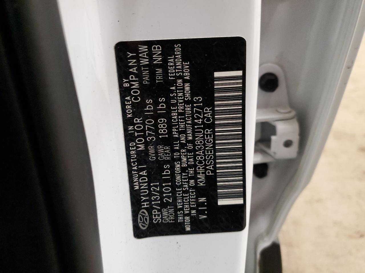 2022 HYUNDAI VENUE SEL VIN:KMHRC8A38NU142713
