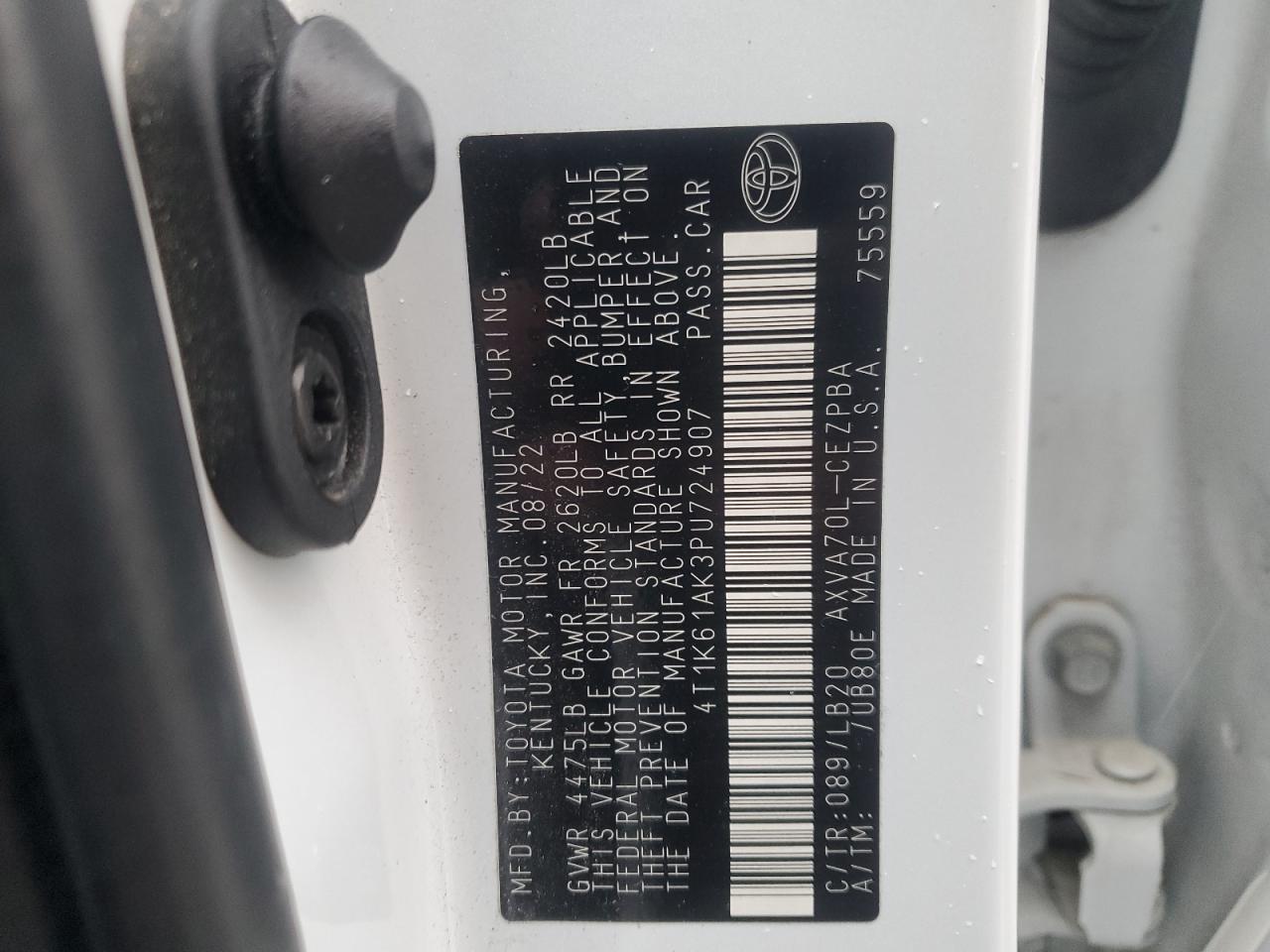 2023 TOYOTA CAMRY XSE VIN:4T1K61AK3PU724907