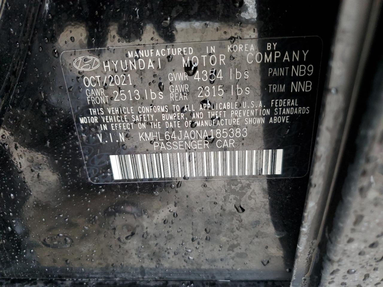 2022 HYUNDAI SONATA SEL VIN:KMHL64JA0NA185383