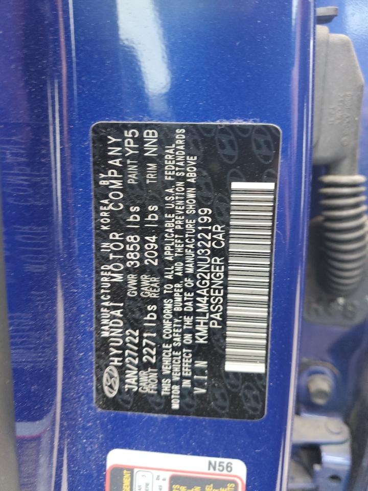 2022 HYUNDAI ELANTRA SEL VIN:KMHLM4AG2NU322199