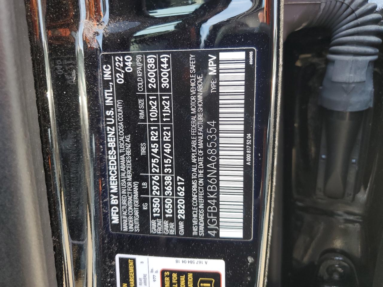 2022 MERCEDES-BENZ GLE 350 4MATIC VIN:4JGFB4KB6NA685354