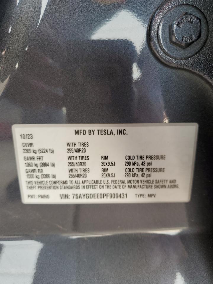 2023 TESLA MODEL Y VIN:7SAYGDEE0PF909431