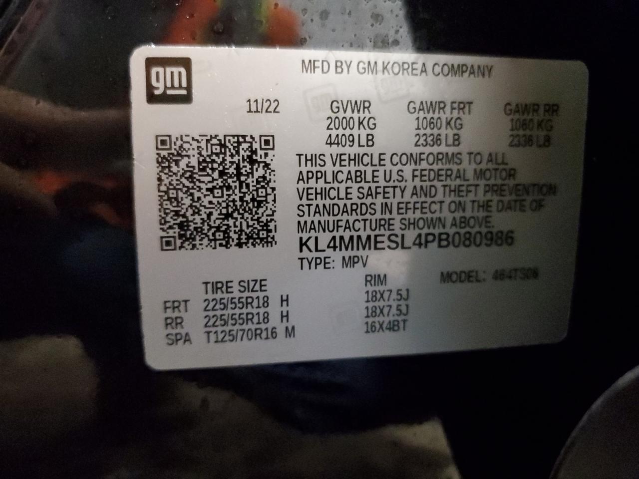 2023 BUICK ENCORE GX SELECT VIN:KL4MMESL4PB080986