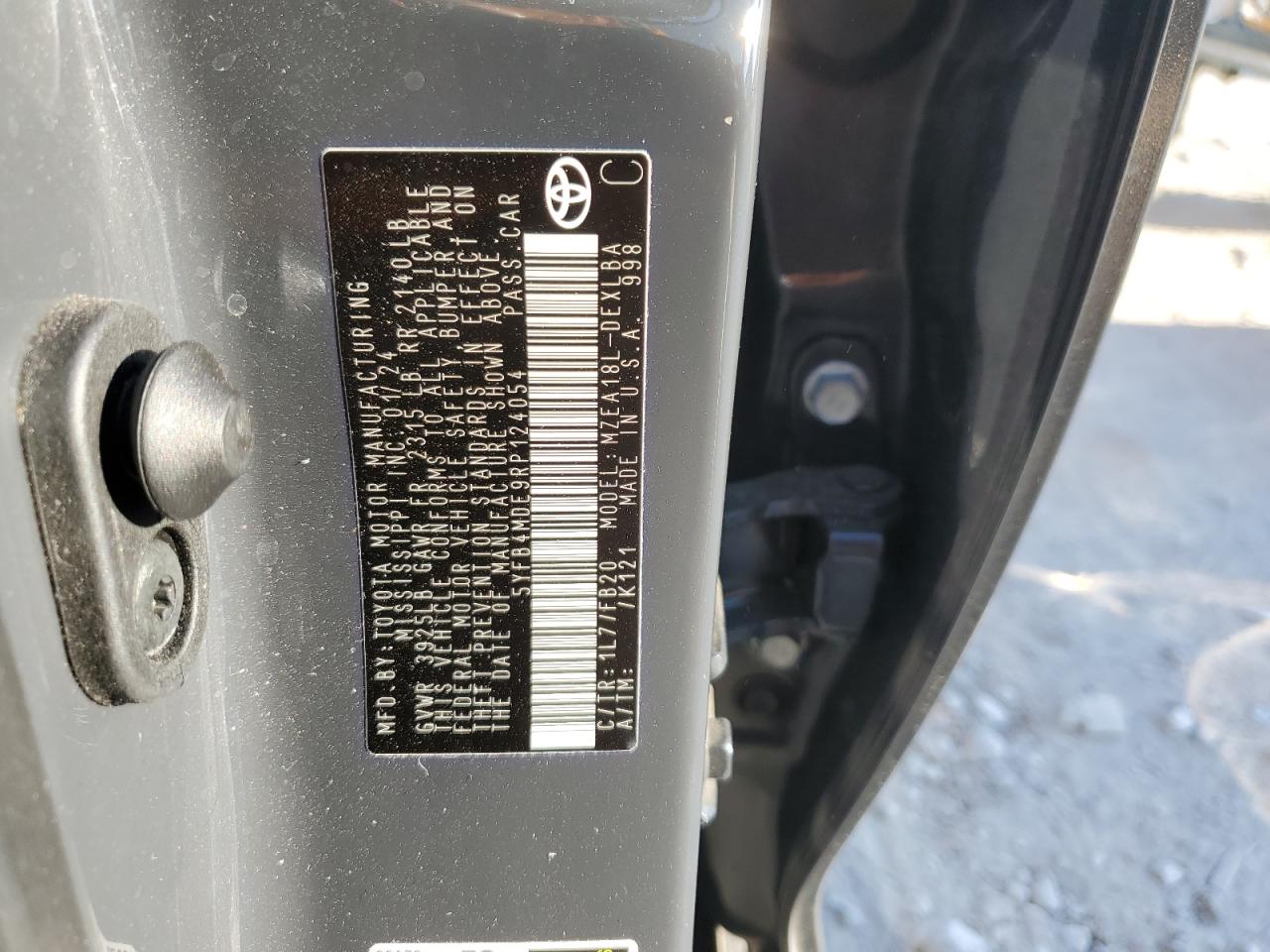 2024 TOYOTA COROLLA LE VIN:5YFB4MDE9RP124054