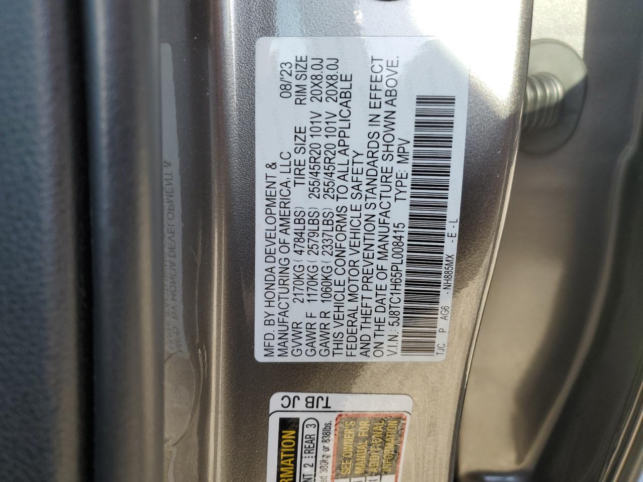 2023 ACURA RDX A-SPEC VIN:5J8TC1H65PL008415