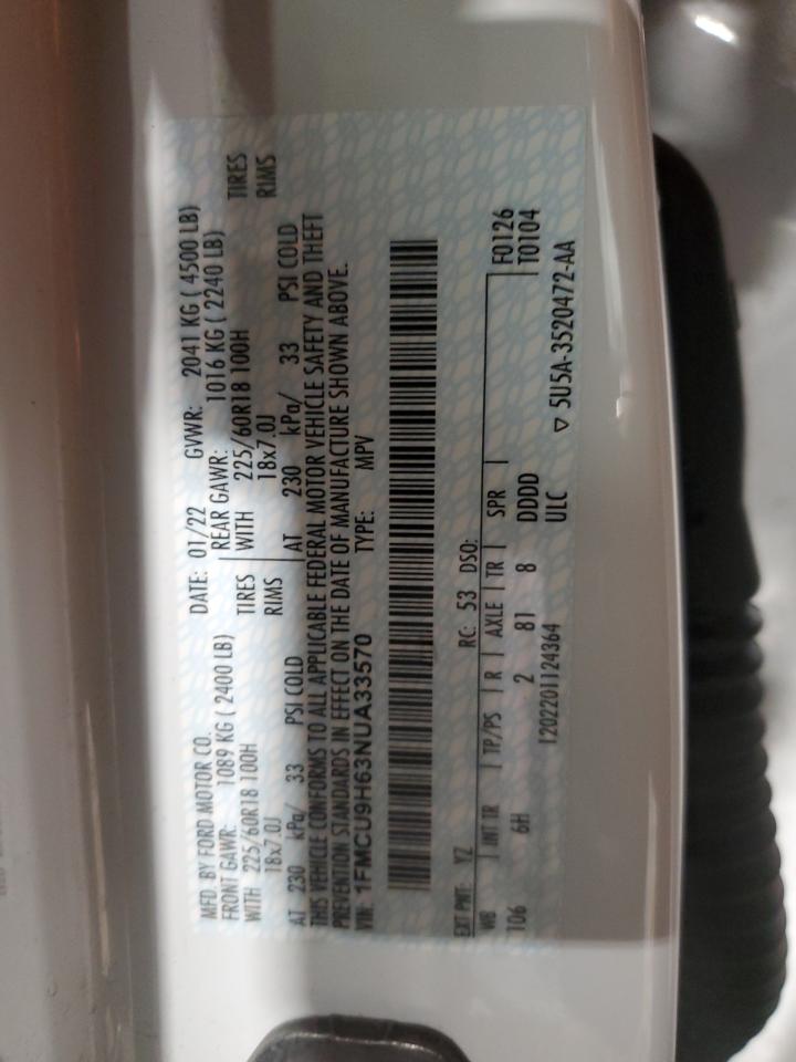 2022 FORD ESCAPE SEL VIN:1FMCU9H63NUA33570