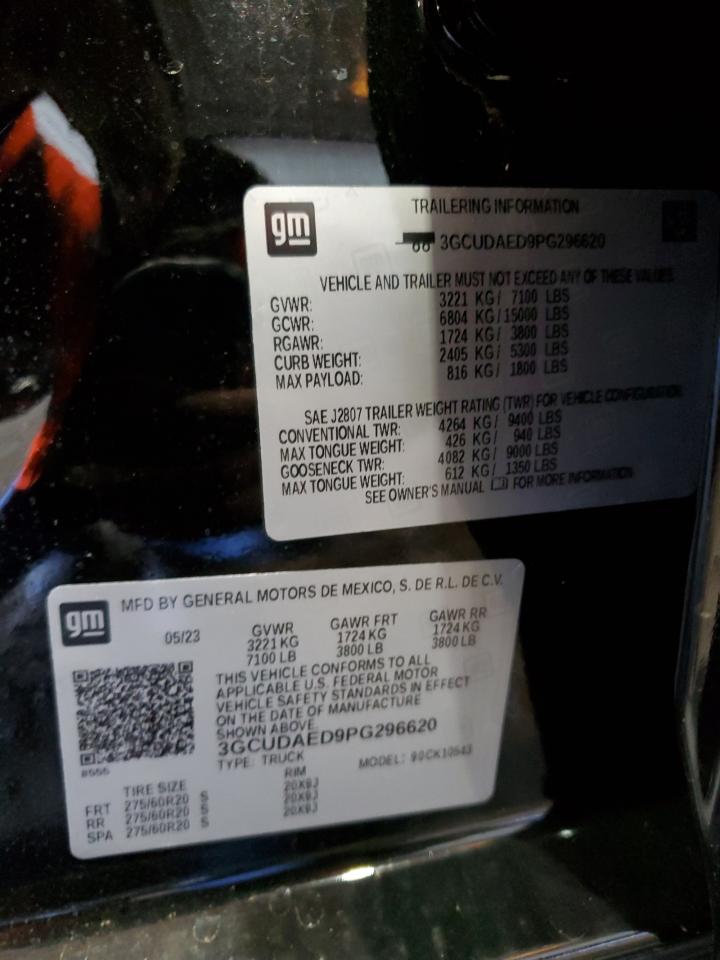 2023 CHEVROLET SILVERADO K1500 VIN:3GCUDAED9PG296620