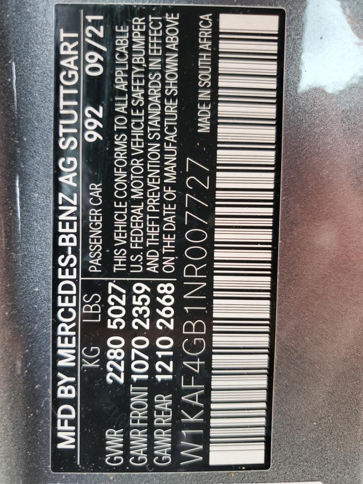 2022 MERCEDES-BENZ C 300 VIN:W1KAF4GB1NR007727