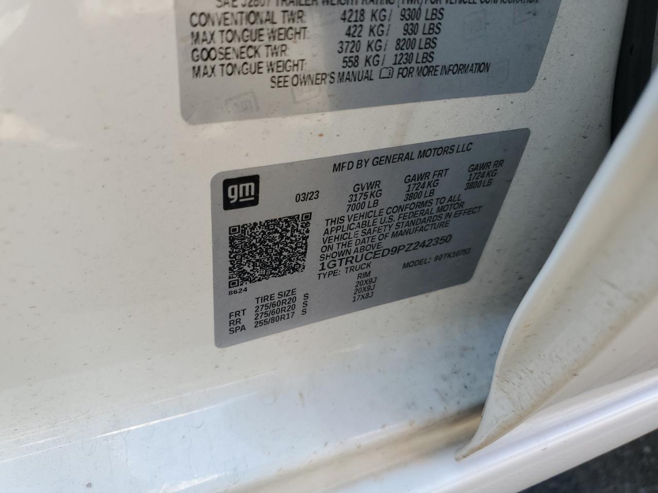 2023 GMC SIERRA K1500 ELEVATION VIN:1GTRUCED9PZ242350