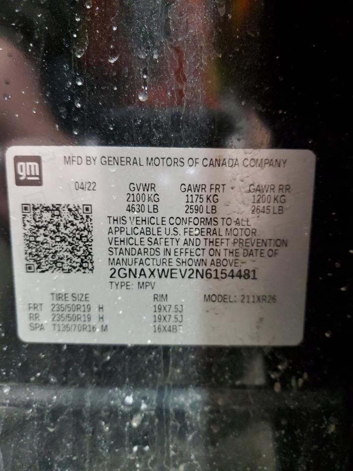 2022 CHEVROLET EQUINOX RS VIN:2GNAXWEV2N6154481