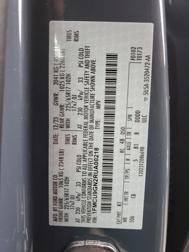 2024 FORD ESCAPE ACTIVE VIN:1FMCU9GN2RUA00218