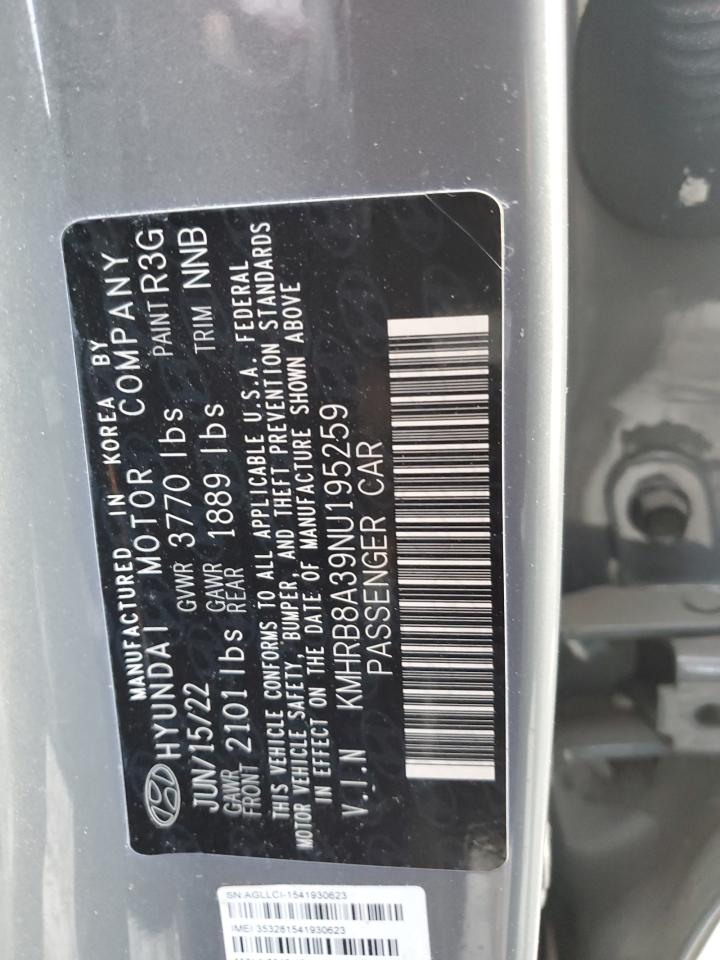 2022 HYUNDAI VENUE SE VIN:KMHRB8A39NU195259